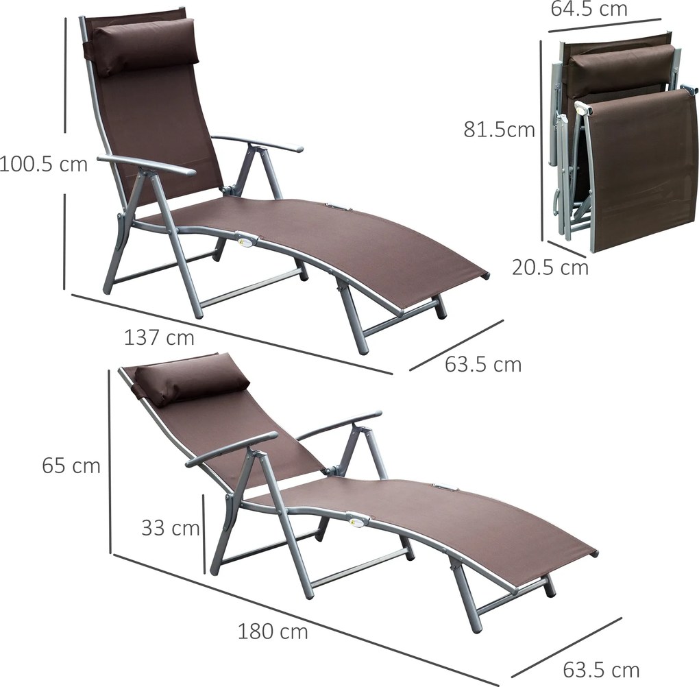 Lettino Prendisole Relax Reclinabile Pieghevole Telaio in Metallo Marrone 137x63.5x100.5 cm...