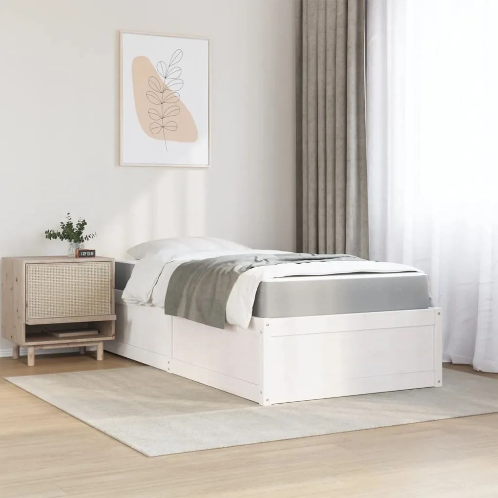 Letto con materasso bianco 100x200 cm in legno massello di pino