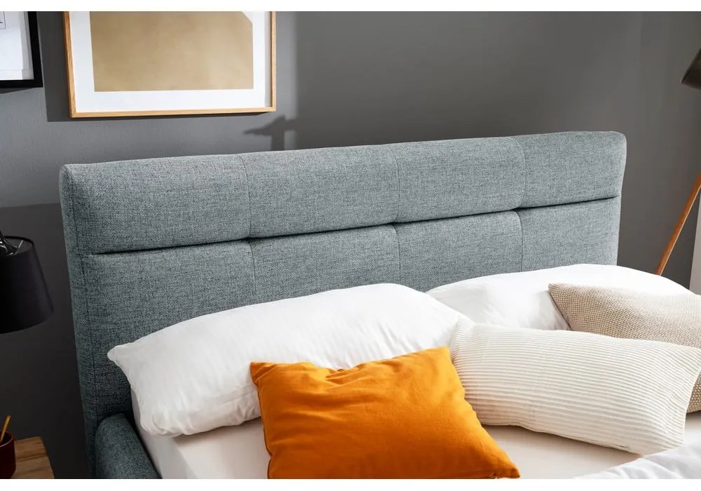 Letto matrimoniale imbottito blu polveroso con contenitore con rete inclusa 140x200 cm Lotte – Meise Möbel