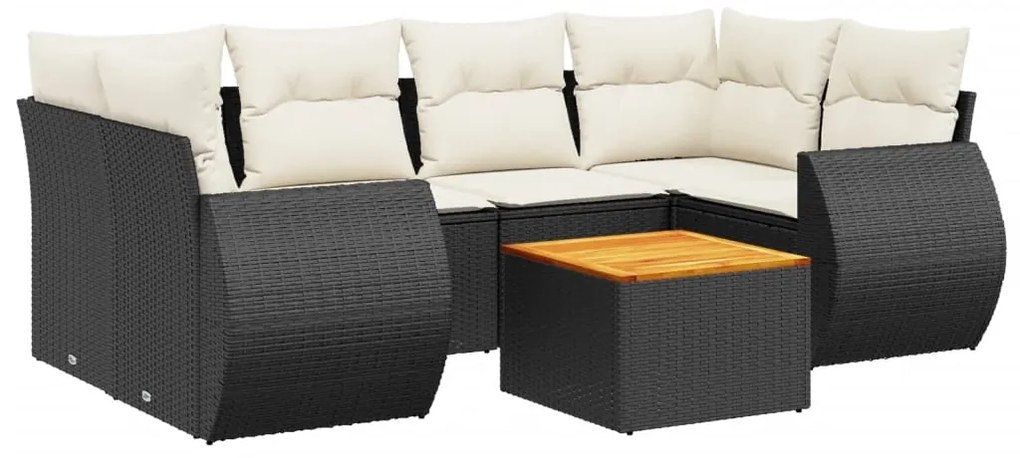 Set divani da giardino con cuscini 7pz nero polyrattan