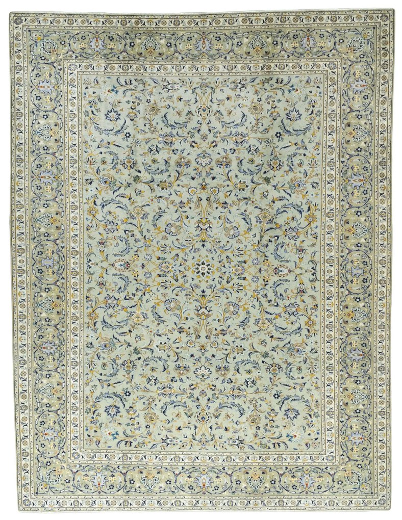 Kashan Tappeto 310x400 Verde (Iran) Annodato A Mano