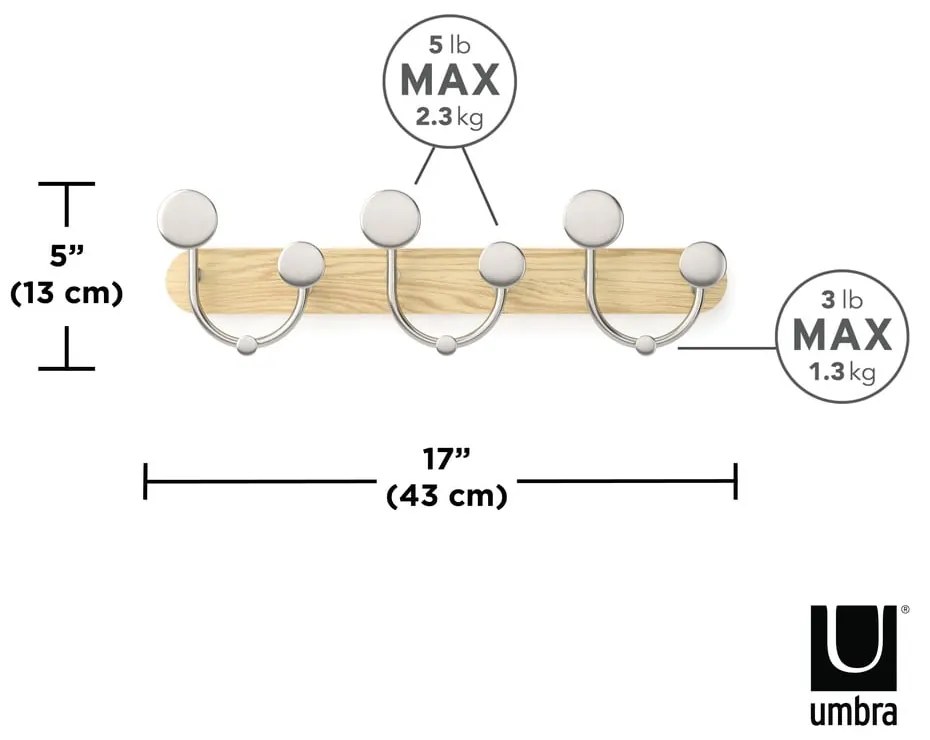 Appendiabiti da parete in alluminio bianco naturale Melody - Umbra
