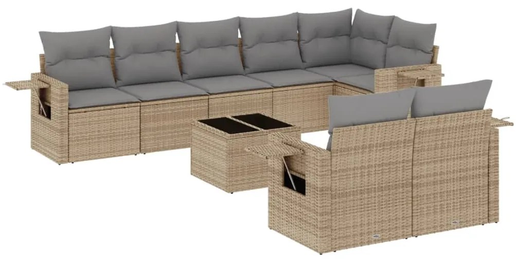 Set divano da giardino 9 pz con cuscini beige in polyrattan