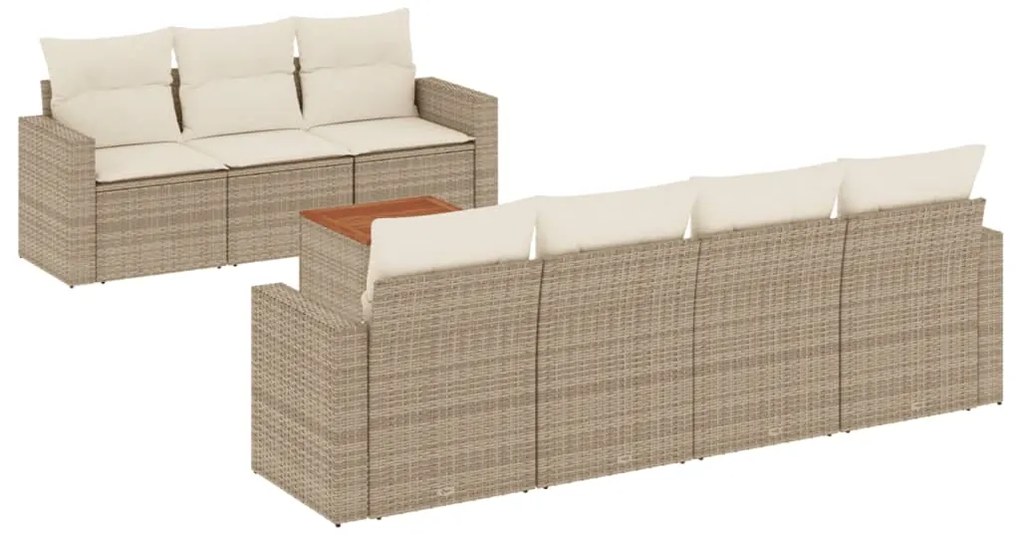 Set divano da giardino 8 pz con cuscini beige in polyrattan