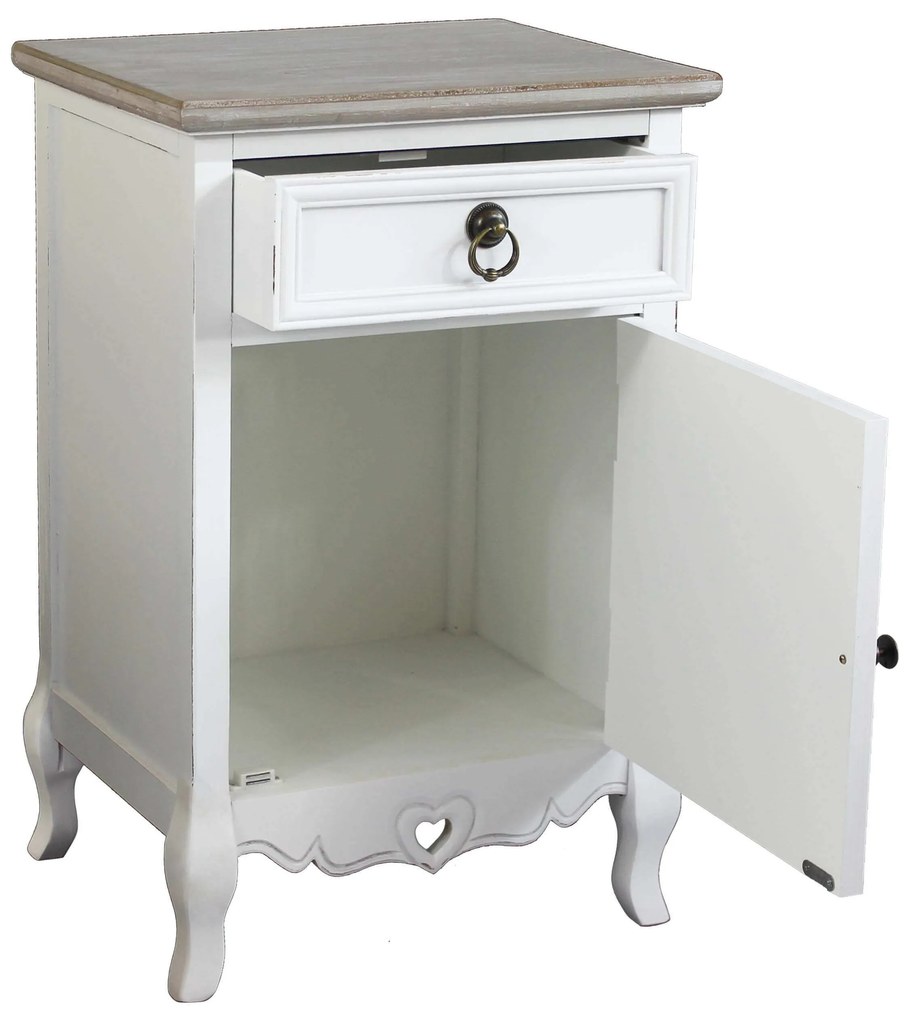 BERNADETTE - mobiletto 1 cassetto 1 anta in legno di paulownia shabby chic