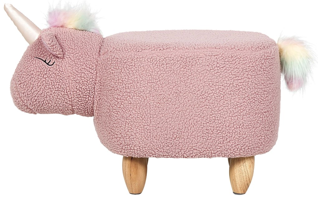 Pouf animaletto tessuto rosa e legno chiaro UNICORN Beliani