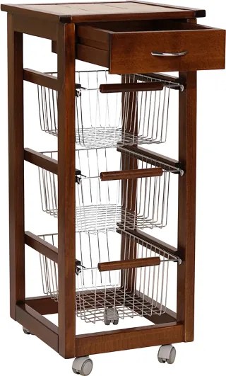 Carrello cucina SLIM in legno di faggio 3 cesti e 1 cassetto Noce
