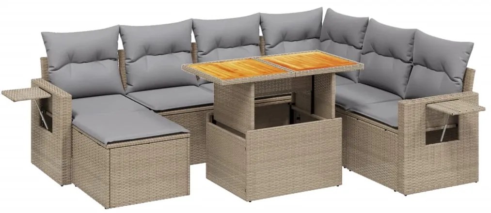 Set divano da giardino 8 pz con cuscini beige in polyrattan