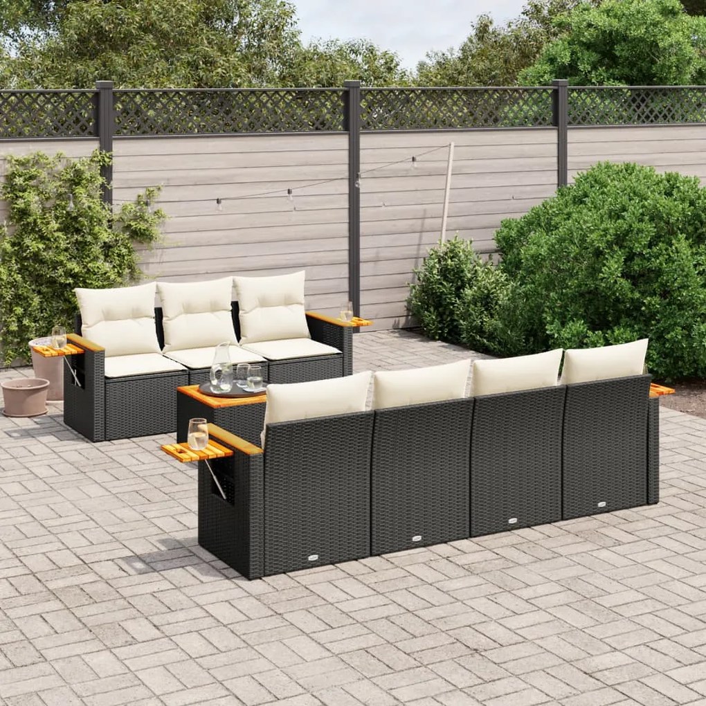 Set divani da giardino con cuscini 8 pz nero in polyrattan