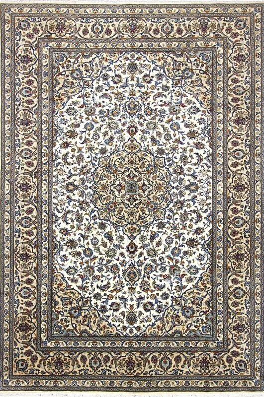 Kashan Tappeto 360x250 Beige (Iran) Annodato A Mano