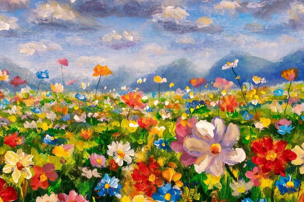 Stampa su tela – Pittura a olio di fiori selvatici