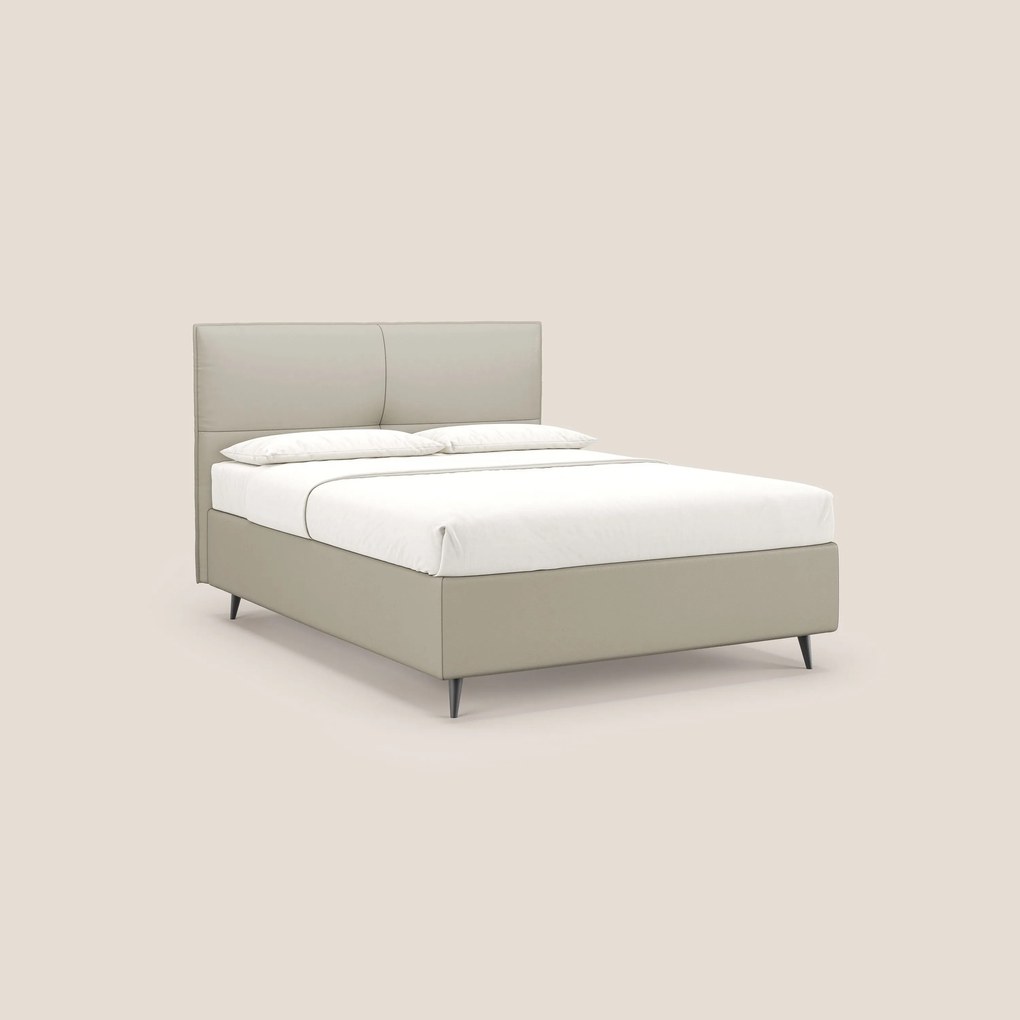 Greta letto contenitore dimensioni SLIM con testata trapuntata in ecopelle impermeabile T04 tortora