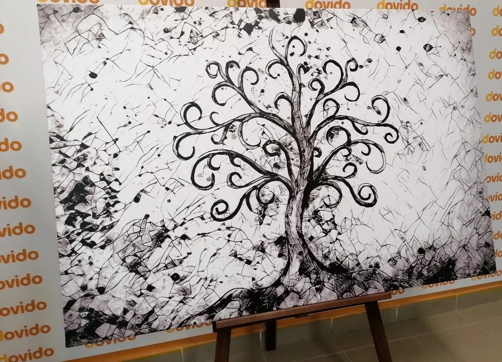 Stampa su tela – Simbolo dell'albero della vita in bianco e nero