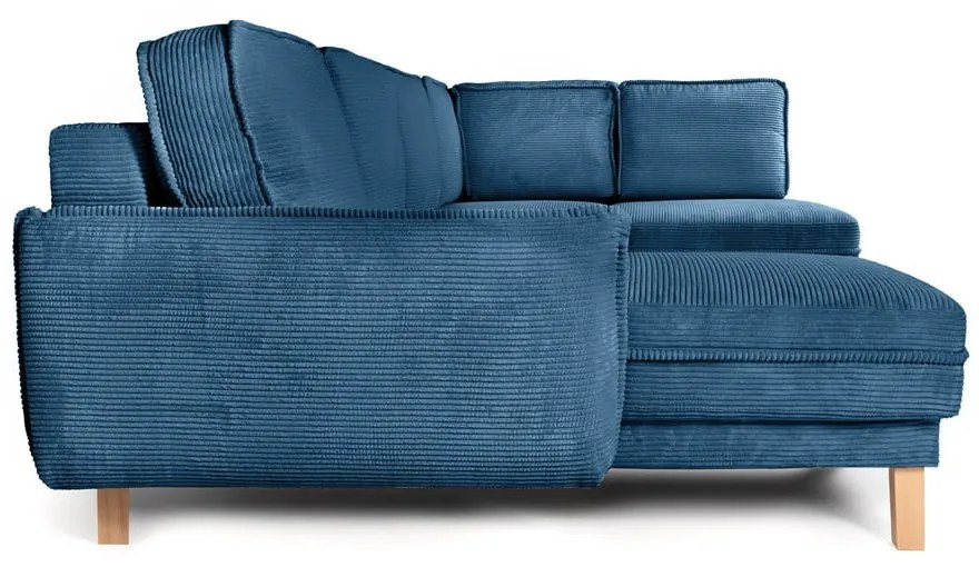 Divano angolare blu allungabile (con penisola a destra/a forma di "U") con rivestimento in velluto a coste Tori – Bonami Selection