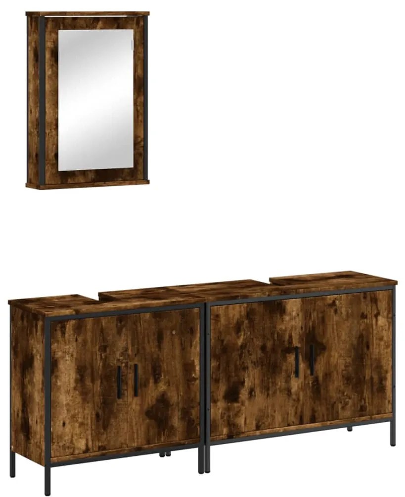 Set mobili da bagno 3 pz rovere fumo in legno multistrato