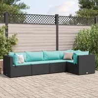 Set Divani da Giardino 5 pz con Cuscini Nero in Polyrattan 3308092