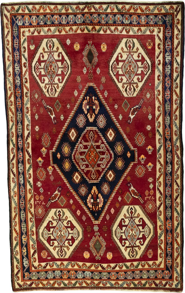 Shiraz Tappeto 250x150 Rosso (Iran) Annodato A Mano