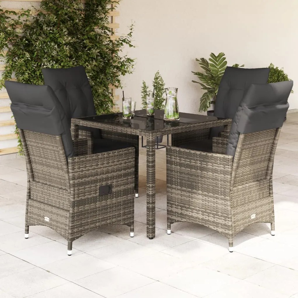 Set Da Pranzo Da Giardino 5 Pz Con Cuscini İn Polyrattan Grigio /