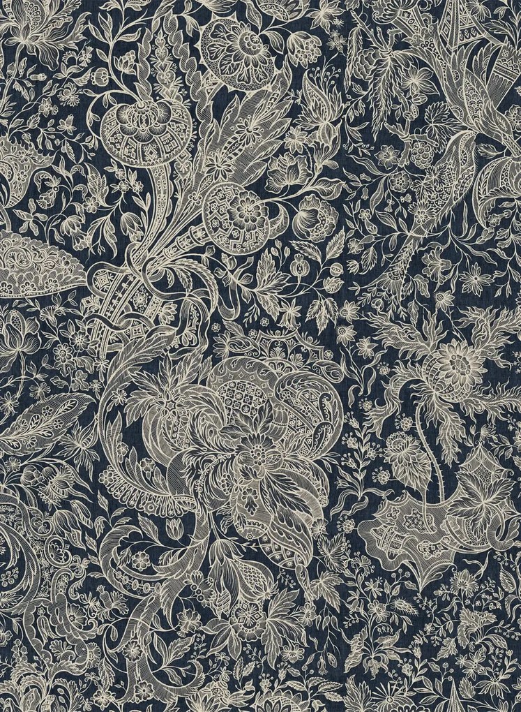 Mindthegap Carta da parati Sarkozi Embroidery - Indigo/ Beige
