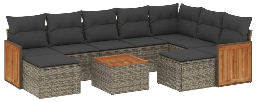 Set divano da giardino 10 pz con cuscini grigio in polyrattan