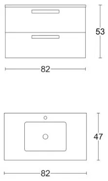 Mobile bagno sospeso 82 cm base 2 cassetti con lavabo ANGELA1 Quercia Bianco