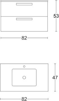 Mobile bagno sospeso 82 cm base 2 cassetti con lavabo ANGELA1 Quercia Natura