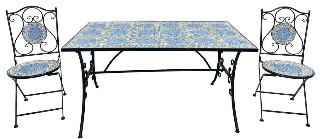 Tavolo in ferro 140x80 cm maiolica azzurra