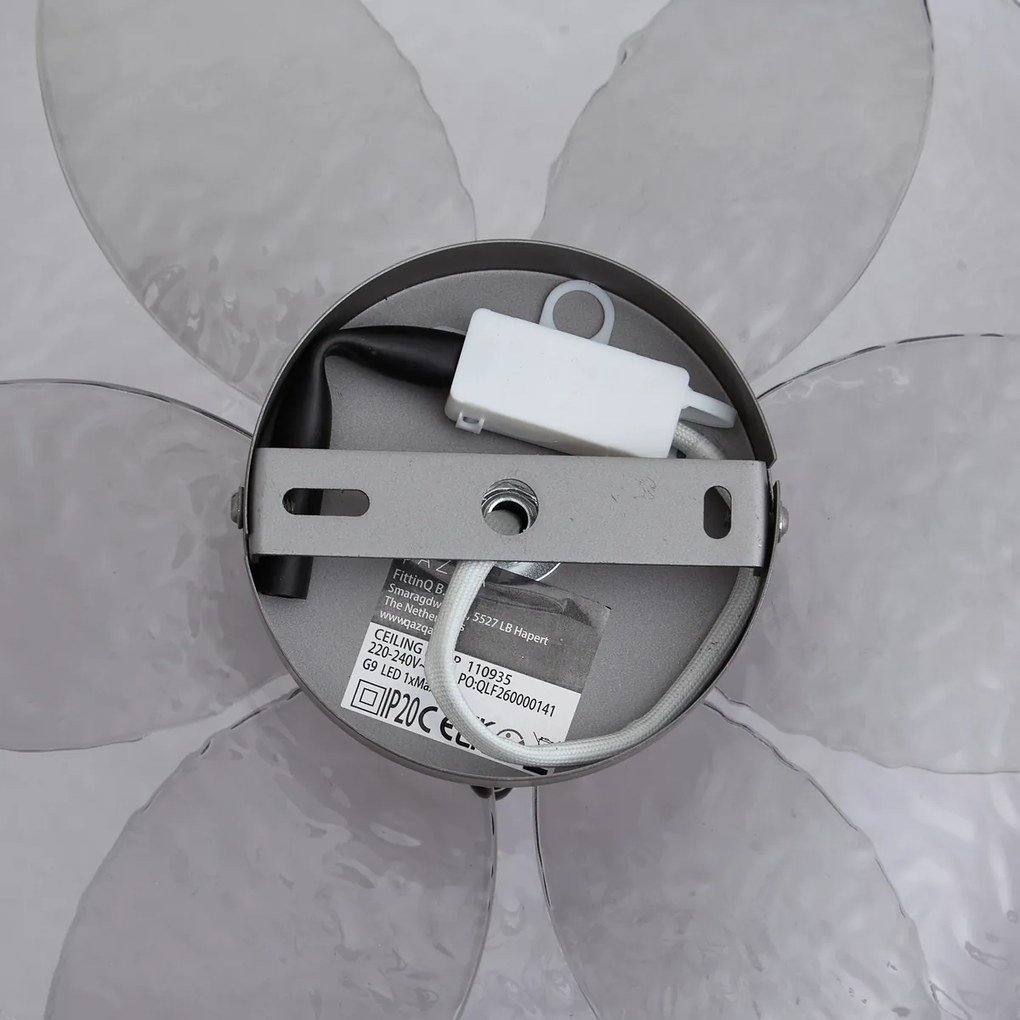 Plafoniera di design argento con vetro fumé a coste - Kemner