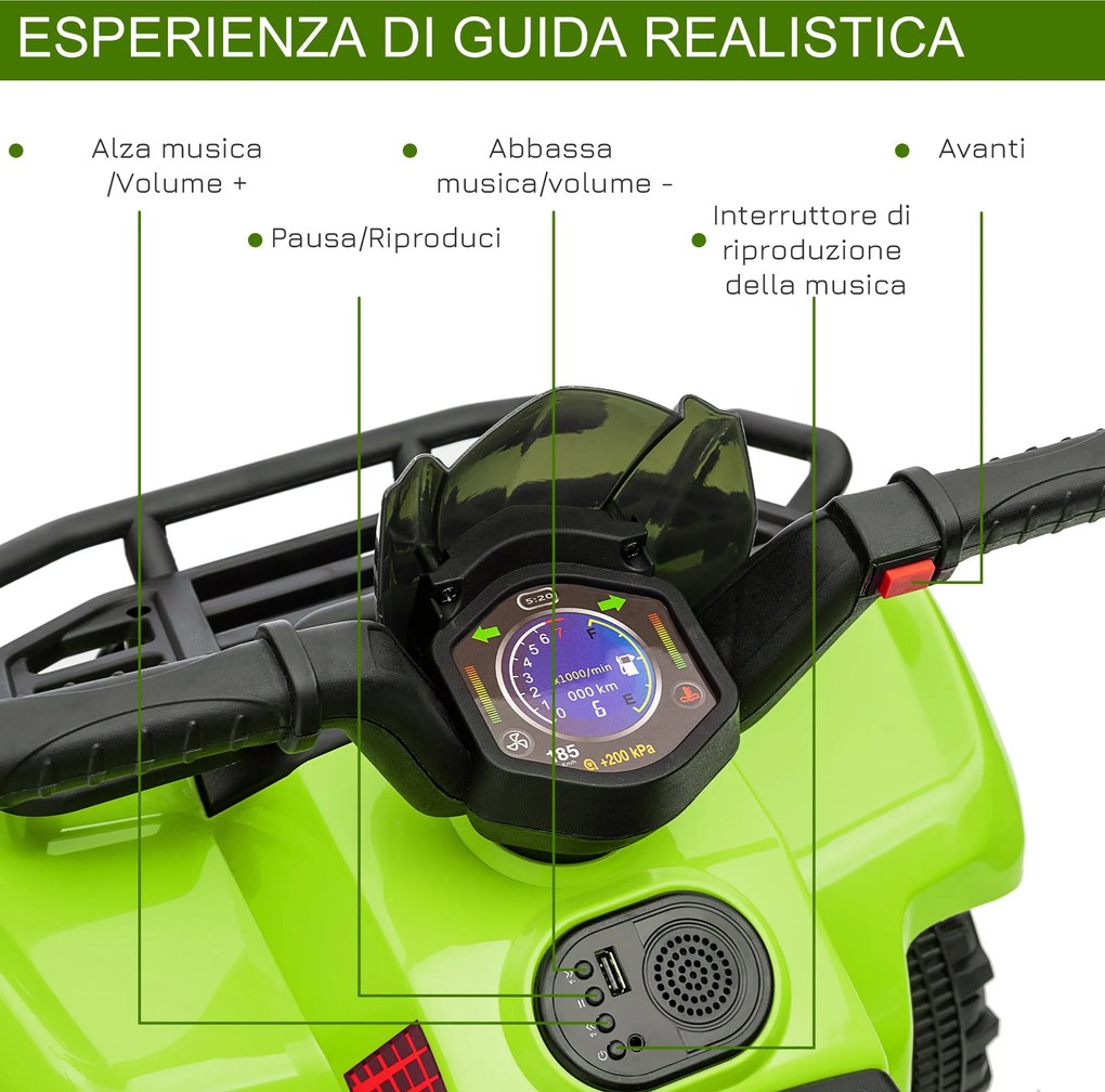 Mini Quad Elettrico per Bambini 6V Verde...