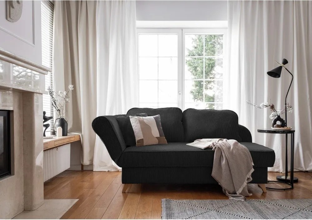 Chaise longue color antracite (con penisola a sinistra) con rivestimento in velluto a coste Chic Charlotte – Miuform