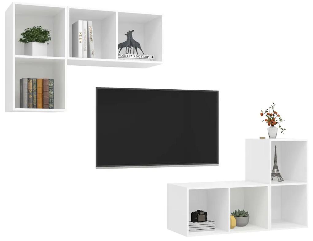 Mobili tv a parete 4 pz bianco in legno multistrato