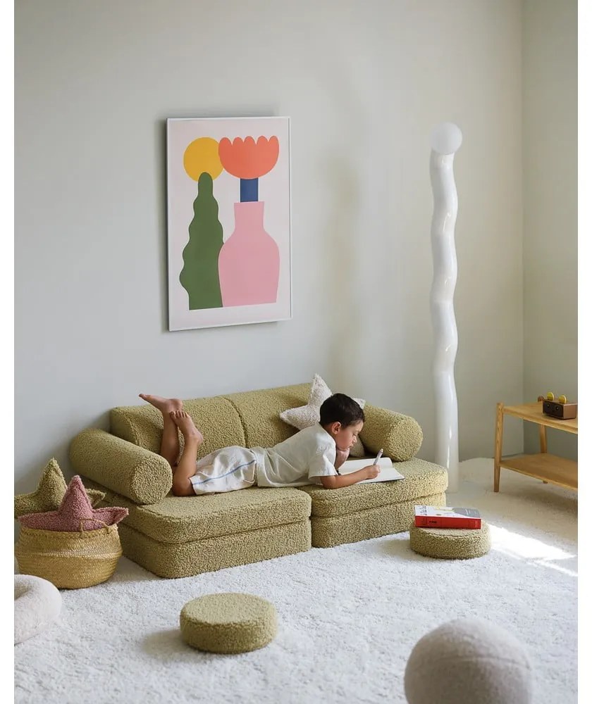 Divano per bambini verde con rivestimento in bouclé 132 cm Settee – Wigiwama