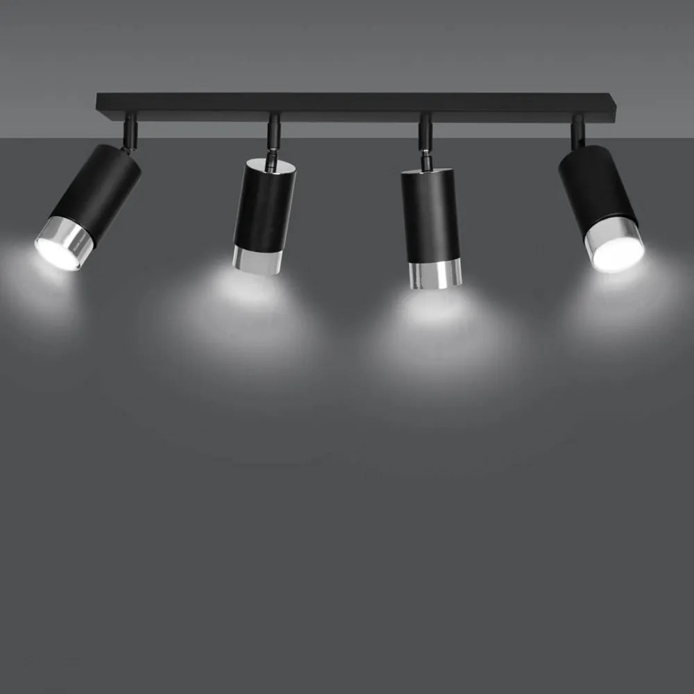 Lampada da Soffitto in Acciaio HIRO 4 Nero Cromo/Oro 4xGU10 Colore del corpo Nero e Cromo