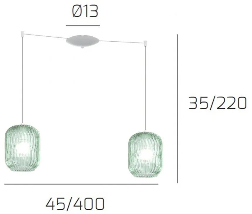 Sospensione Contemporanea Tender Metallo Bianco Vetro Verde 2 Luci E27