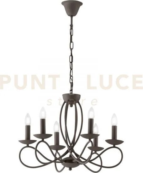 Lampadario ginevra corten 6 luci attacco e14 56x120cm con candelier...