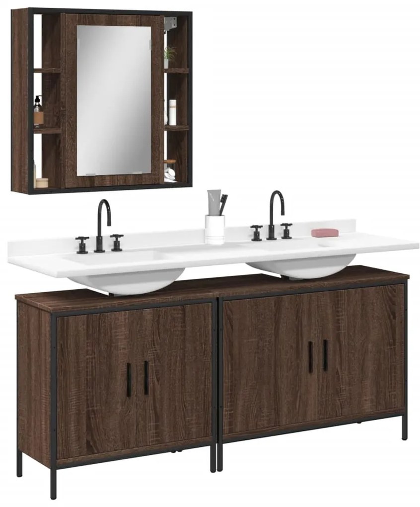 Set Mobili Da Bagno 3 Pz Rovere Marrone İn Legno Multistrato /