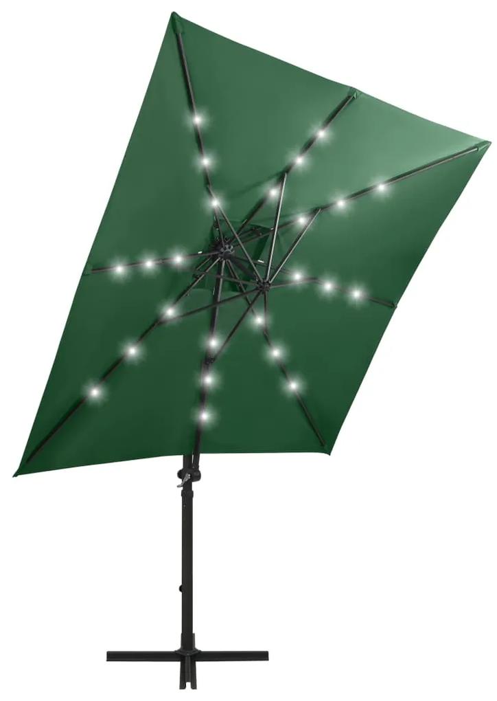 Ombrellone a Sbalzo con Palo e Luci a LED Verde 250 cm