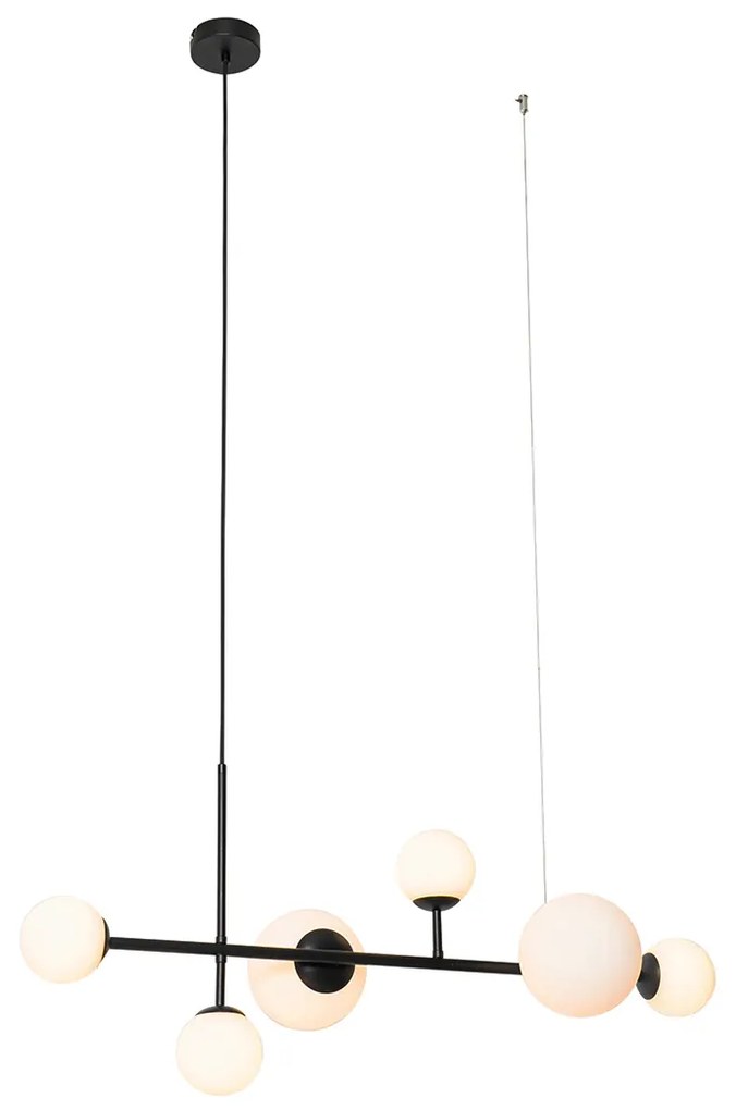 Lampada a sospensione smart nera con vetro opaco rettangolare a 6 luci incl. 6 Wifi G9 - Monaco