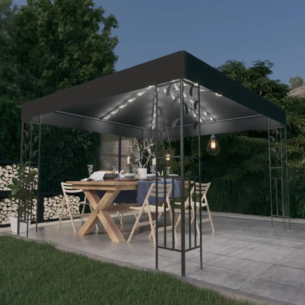 Gazebo Con Stringa Di Luci Led 3x3 M Antracite /