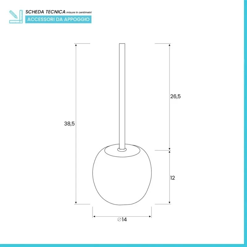 Portascopino Tondo Ceramica Grigio e manico in acciaio Oslo