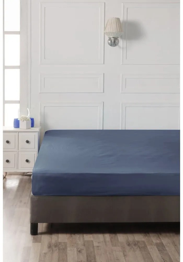 Lenzuolo con angoli in blu scuro in cotone 140x200 cm – Mijolnir