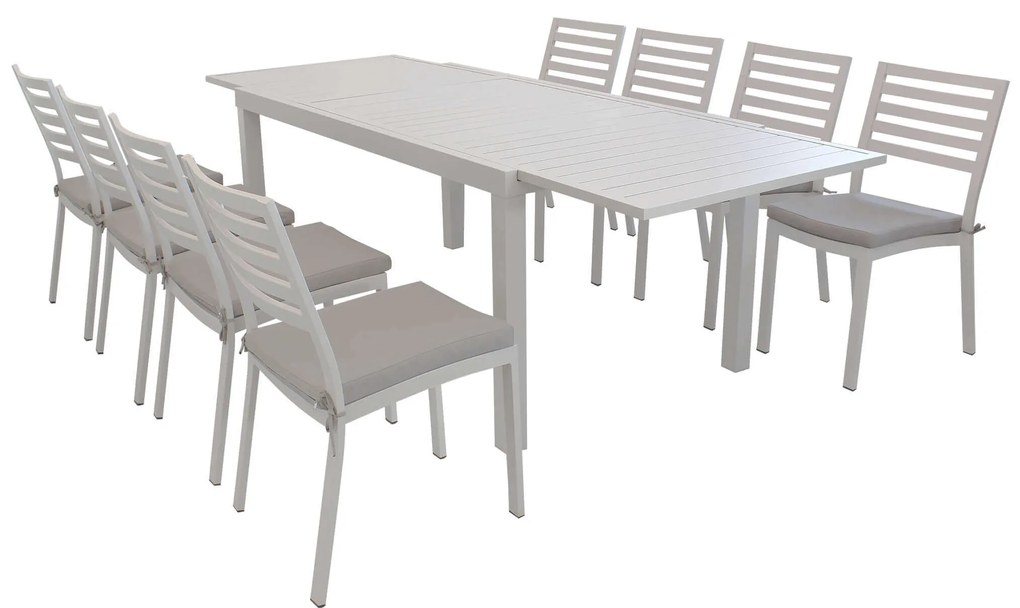 DEXTER - set tavolo in alluminio cm 160/240 x 90 x 75 h con 8 sedie Dexter