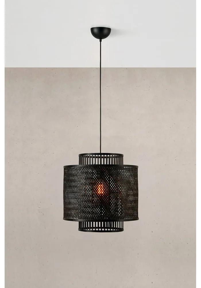 Lampada a sospensione nera opaca con paralume in bambù ø 50 cm Strati - Markslöjd