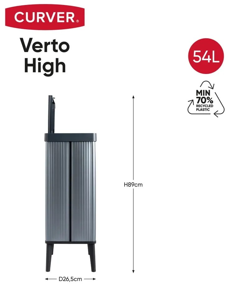 Cestino per la spazzatura blu touch in plastica riciclata 54 l Verto High - Curver
