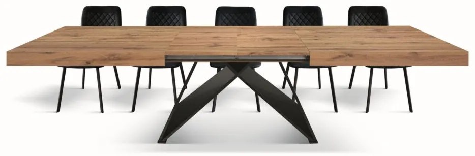Tavolo VULCANO in legno, finitura rovere rustico con base in legno mdf antracite, allungabile 160×90 cm – 240×90 cm
