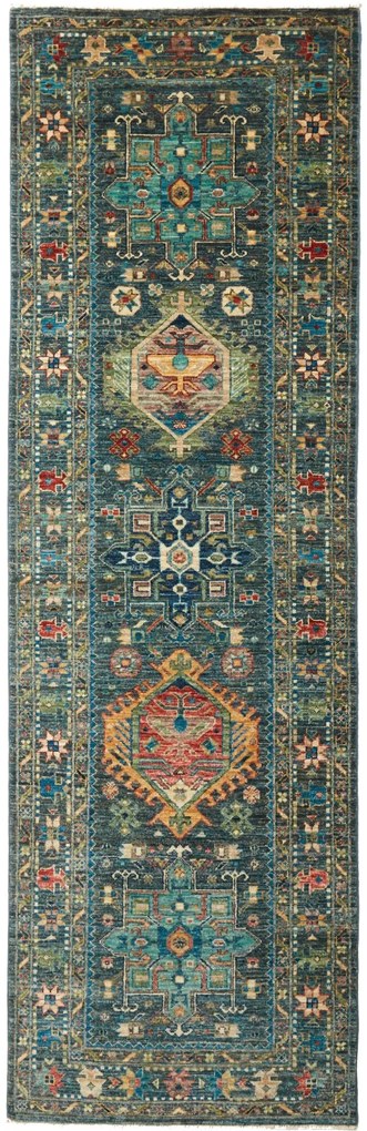 Samarkand Tappeto orientale 250 x 80 Verde (Pakistan) Annodato A Mano