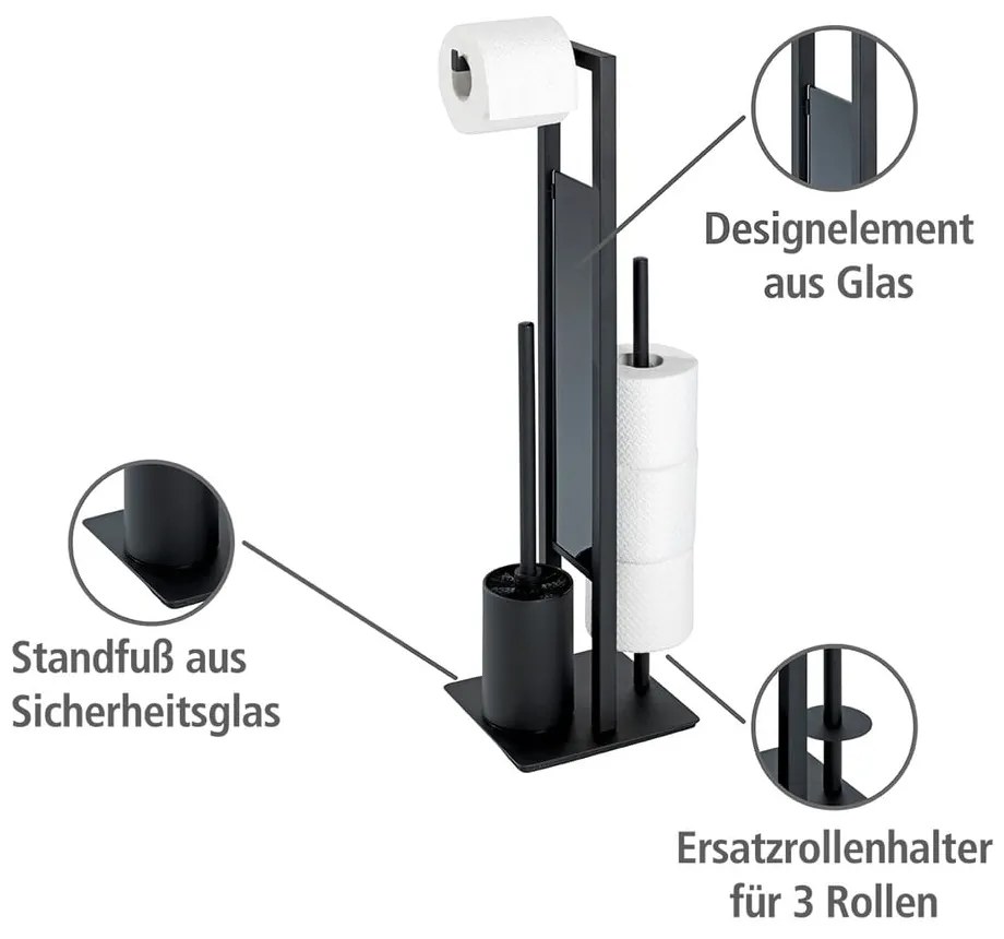 Scopino nero con porta carta igienica Rivalta - Wenko