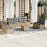 Set Divano da Giardino 9 pz con Cuscini Beige in Polyrattan 3224526