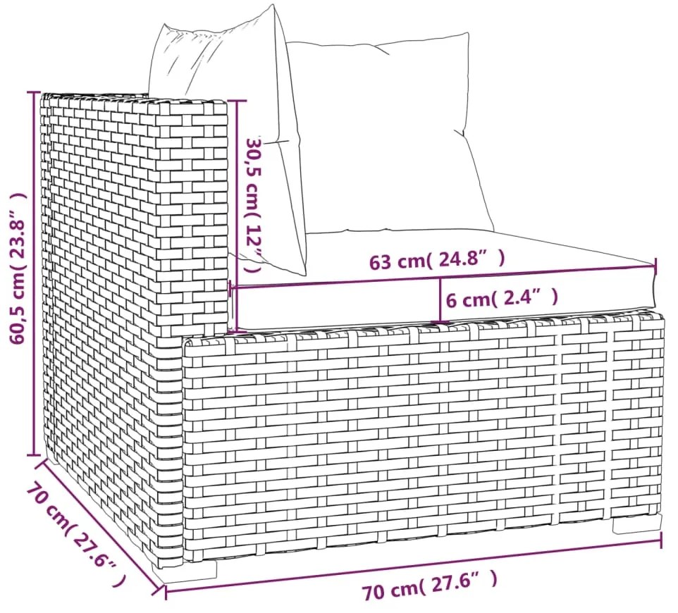 Set Divani da Giardino 9 pz con Cuscini in Polyrattan Grigio