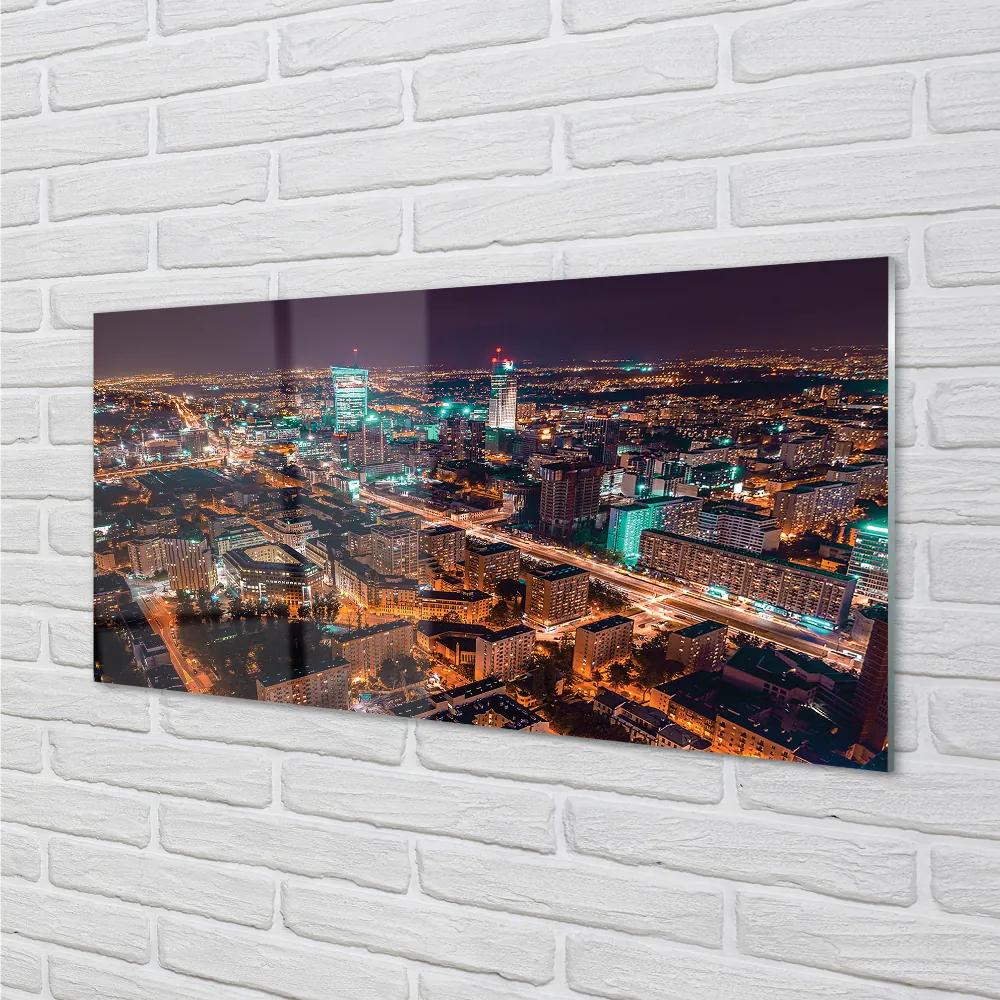 Pannello rivestimento cucina Panorama notturno della città di Varsavia 100x50 cm